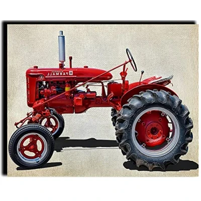 Image of PAMMUQ Paint by Numbers Kits DIY Canvas Oil Painting for Adults Kids Beginner with Brushes and Acrylic Pigment Hand Painted Gifts red Art Tractor Farm ，Frameless