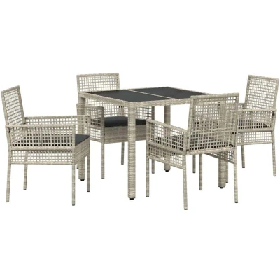 Image of vidaXL 5 Piece Garden Dining Set with Cushions Light Grey Poly Rattan