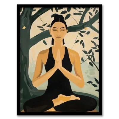 Image of Artery8 Woman in Yoga Pose Zen Meditation Painting Living Room Artwork Framed Wall Art Print 18X24 Inch