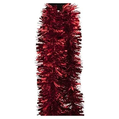 Image of 10 Metres of Deluxe Chunky Fluffy Tinsel Bright and Classic Christmas Colours 5 Strands 6 Foot 7&quot; Long Thick Thin 6ply Foil Metallic Total 33ft or 395&quot; Many (Red)