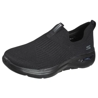 Image of Skechers Women&#039;s Go Walk Arch Fit Iconic Sneaker, Black Textile Trim, 6 UK medium