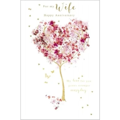 Image of Abacus Cards &#039;Wife&#039; Wedding Anniversary Card Pink Blossom Tree Embossed with Foil Eco Friendly &amp; Recyclable