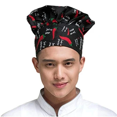 Image of Chef Hat for Men Adult Adjustable Elastic Baker Kitchen Cooking Cap Black Red
