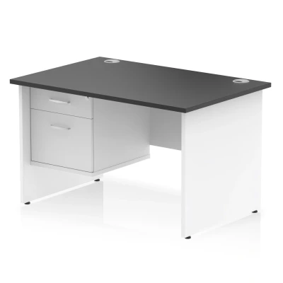 Image of Impulse 1200x800 Desk Black/White Panel End Leg 1x2 Drawer Fixed Ped