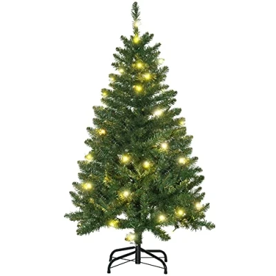 Image of HOMCOM 4FT Christmas Tree Warm White LED Light Holiday Home Decoration, Green