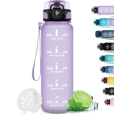Image of Grsta Drinking Bottle 1 L, Sports Water with Filter, Leak Proof for Adults, Time Marking, Motivational Fitness, Yoga, Camping, Outdoor