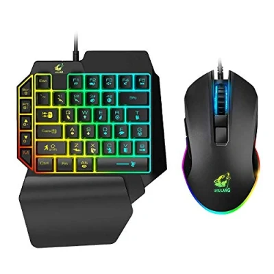 Image of UrChoiceLtd One Hand Gaming Keyboard and Mouse Combo, Wired 39 Keys Mechanical Feel Rainbow Backlit with Wrist Rest For PC/Xbox/PS4 Portable Mini Single Handed Keyboard&amp;RGB Mouse(Black)