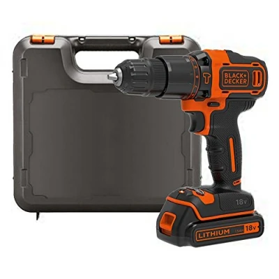 Image of BLACK + DECKER 18V Lithium ion 2 Gear Hammer Drill with 400mA Charger, 1 Battery and Kitbox, BDCHD18K QW