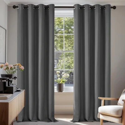 Image of Deconovo Super Soft Thermal Insulated Window Treatment Bedroom Curtains Blackout Eyelet for Livingroom 135x240cm Light Grey 1 Pair