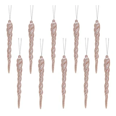 Image of Christmas Concepts® 12cm Glitter Icicle Decorations Tree Trims (ROSEGOLD, 10)