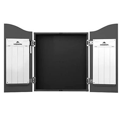 Image of Mission Darts CAB017 Deluxe Heavy Duty Dartboard Cabinet With Markerboards, Grey