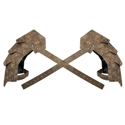 Image of HiiFeuer Medieval Faux Leather Double Pauldron, Vintage Mercenary Knight Shoulder Armor for LARP/Cosplay Ren Faire(Bronze A)