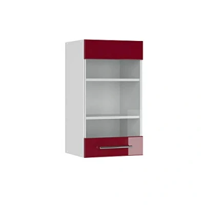 Image of Vicco Glass kitchen cabinet Fame Line, Bordeaux High Gloss/White, 40 cm