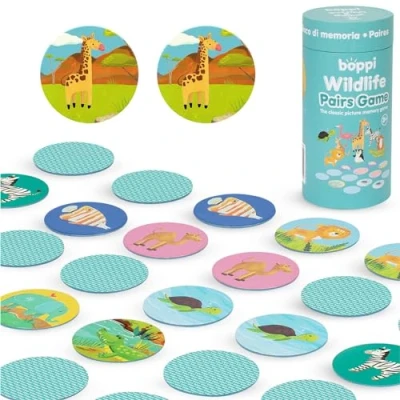 Image of boppi Pairs Memory Game/Matching Game for Toddlers Engaging Educational/Montessori Matching Kids Age 3 and Up Wildlife