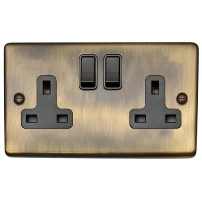 Image of G&amp;H CAB10B Standard Plate Antique Bronze 2 Gang Double 13A Switched Plug Socket