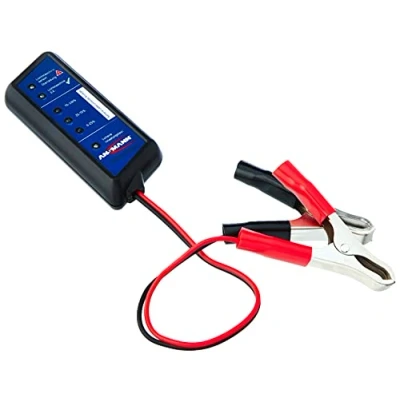 Image of Ansmann 4000002 12V Car Battery Tester With LED Display [Pack of 1] Health Checker Ideal For Testing Vehicle Alternator, Power Cars 2 Crocodile Clips, Black