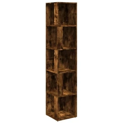 Image of vidaXL Corner Cabinet Compact Storage Unit in Smoked Oak, 5 Compartments, Engineered Wood Construct, Easy to Clean, Modern Design for Home &amp; Office