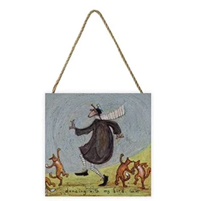 Image of Sam Toft Artwork (Dancing with My Bird Design) 20cm x 3cm Woodblock Hanging Cord Official Merchandise