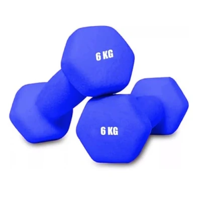 Image of Neoprene Dumbbells Weights Iron Hand Pair Aerobic Workout Fitness Home Gym Comfortable To Hold and Soft on Floors Excellent Accessories For Toning Strength Workouts (Blue, 6Kg Pair)