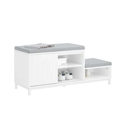 Image of SoBuy Hallway Shoe Bench Cabinet Rack with 2 Seats and 1 Sliding Door White W100 x D35 H45cm FSR166 W