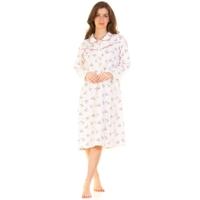 Image of Sue Marks Women&#039;s Long Sleeve 100% Cotton Wincey Meadow Flannel Nightdress (Pink, UK 14/16, EU 42/44)