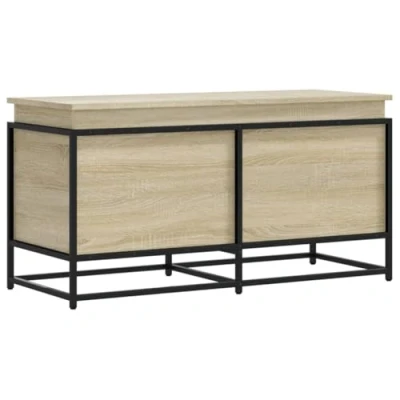 Image of vidaXL Storage Box with Lid Oak Engineered Wood &amp; Metal Frame Blanket/Toy Chest 100x40x51.5 cm