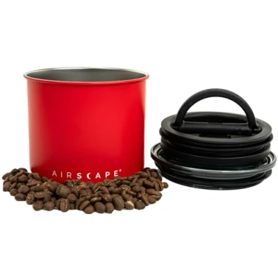 Image of Planetary Design Airscape Stainless Steel Coffee Canister Food Storage Container Patented Airtight Lid Push Out Excess Air and Preserve Freshness (Small, Matte Red)
