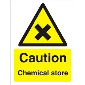 Image of Seco Caution Chemical Store Sign, 300mm x 400mm 1mm Semi Rigid Plastic