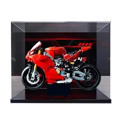Image of HCAEIOFJ Clear Acrylic Display Case for Lego Technic 42202 Applicable Ducati Panigale V4 S Motorcycle Designed Box Gift(Display Only) (Black Bottom+Background)