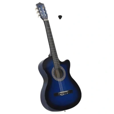 Image of vidaXL Western Classical Acoustic Guitar, Cutaway Design, 6 Strings, Solid Basswood Body, Nylon Blue Shaded, 38&quot;, Ideal for Beginners &amp; Amateurs
