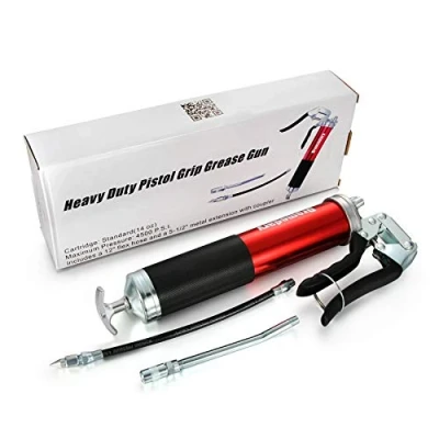 Image of Twilight Garage 4500 PSI Anodized Pistol Grip Heavy Duty Grease Gun 400cc Standard 14oz Cartridges with 12 inch Flex Hose &amp; 5 1/2&quot; Metal Extension