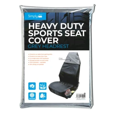 Image of Simply SHDSC04 Washable Heavy Duty Sports Nylon Seat Cover, Universal Easy to Fit with Storage Pockets &amp; SRS Airbag Compatible, Grey