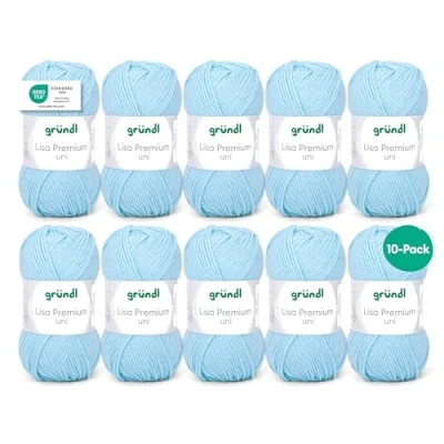 Image of Grundl Lisa Premium Uni Pack of 10 Balls, Acrylic, Light Blue 08, 10x 50g