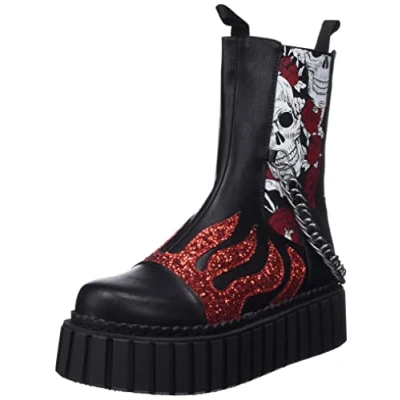 Image of LAMODA Women&#039;s Unforgiving Ankle Boot, Black PU Flame, 6.5 UK