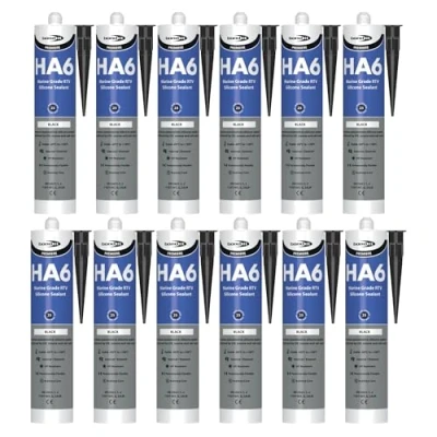 Image of Bond It HA6 High Modulus Marine Silicone Sealant 12x Black, 310ml Aquarium Safe UV &amp; Saltwater Resistant Waterproof Flexible Ideal for Glass Gaskets Movement Joints