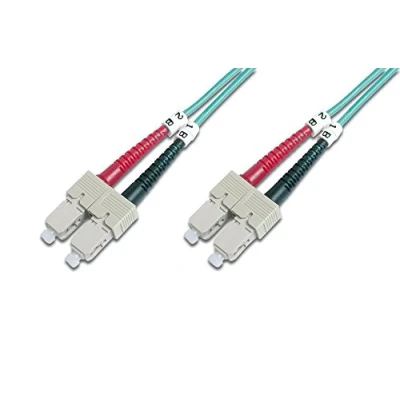 Image of DIGITUS DK 2522 10/3 Fibre Optic Cable OM3 10 m ST to SC Duplex 1/10/40/100 Gbit/s MM Multimode LAN Type: 50/125 µ Turquoise (Aqua)