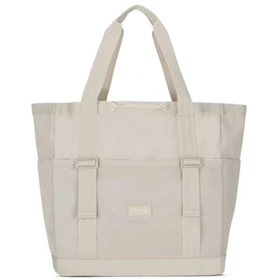 Image of LARKSON Beach Bag Beige Smilla Tote with Zip for Men &amp; Women Family Holiday, Sports, Swimming Shopping Made From Pecycled PET Water Repellent