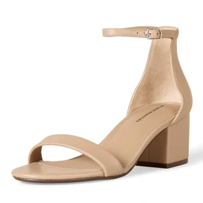 Image of Amazon Essentials Women&#039;s Two Strap Heeled Sandal, Beige Faux Leather, 3.5 UK
