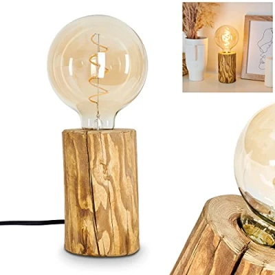 Image of hofstein Table lamp Canedo, 1 Flame Made of Wood in Nature/Black, Modern Scandinavian Design with on/Off Switch on The Cable, x E27, Without Bulb