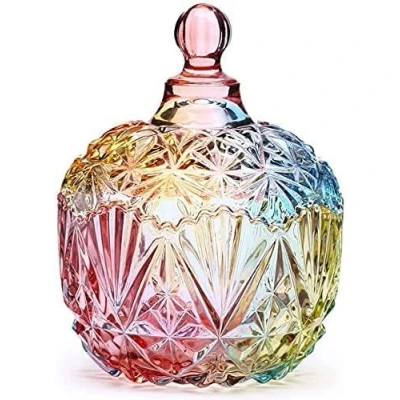 Image of LUCKTE Royal Embossed Clear Glass Apothecary Jar With Lids,Candy Containers Wedding Candy Buffet Jars,Crystal Jewelry Box Biscuit 10.6oz (Crown)