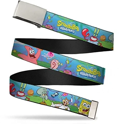 Image of SpongeBob SquarePants Men&#039;s Buckle Down Web Belt Spongebob, Multicolor, 1.25&quot; Wide Fits up to 42&quot; Pant Size
