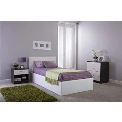 Image of Home Source Classic Faux Leather Side Lift Single Ottoman Storage Beds in White