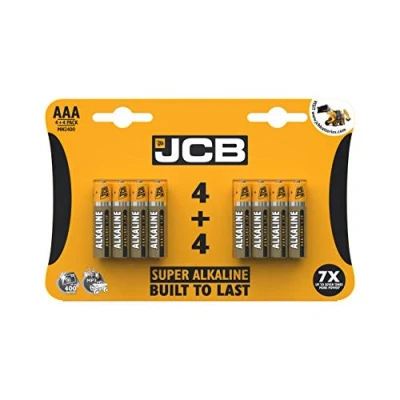 Image of JCB AAA Batteries LR03 Super Alkaline Batteries, Built To Last Pack, Pack of 8 (4x4) 7 x More Power Perfect for High Drain Devices