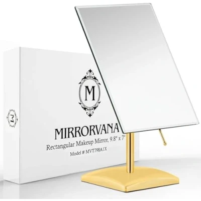 Image of MIRRORVANA Gold Large Free Standing Mirror For Bathroom Countertop, Dressing Table and Vanity Set Classic Face Makeup Shaving 25 x 18cm (Gold)