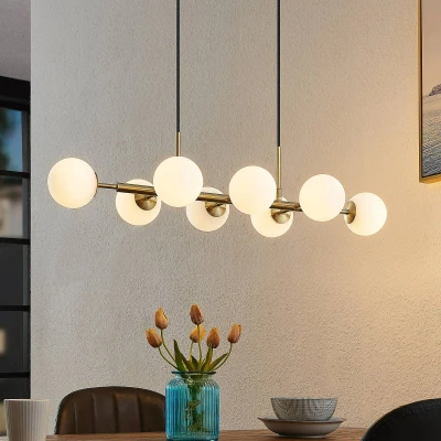 Image of Lindby pendant light Kiamo, 83 cm, brass, white, glass, G9