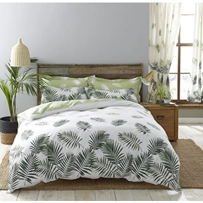 Image of Modern Charlotte Thomas Reversible Fern Bedding Duvet Cover 2 Pillowcases Set, White/Green Double Size