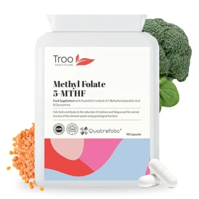 Image of Folic Acid 600µg 90 Capsules as Quatrefolic Methyl Folate 5 MTHF Supplement 6S Methyltetrahydrofolate Superior Bioavailable Activated UK Manufactured