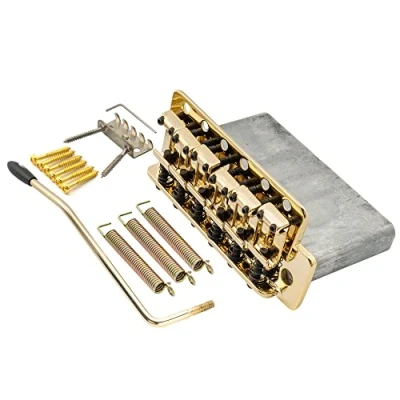 Image of Musiclily Pro 56.5mm Vintage Tremolo Bridge Steel Saddles for Fender American Strat Electric Guitar, Gold