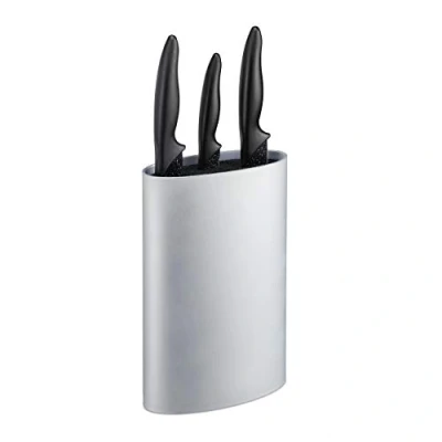 Image of Relaxdays Oval Knife Block with Bristles 22 x 16.5 6.5 cm Silver