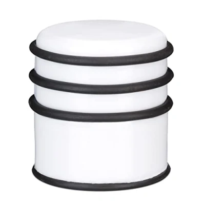 Image of Relaxdays Floor Door Stop, Heavy Bumper for Doors &amp; Windows, Draft Protection, ∅ 7 cm, 3 Rubber Rings, White